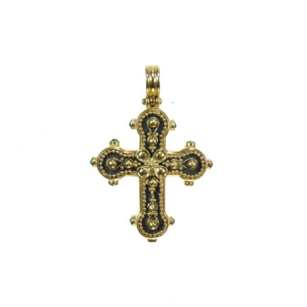 Byzantine Handmade 22k Yellow solid Gold with Hammered Black Rhodium Pendant Cross