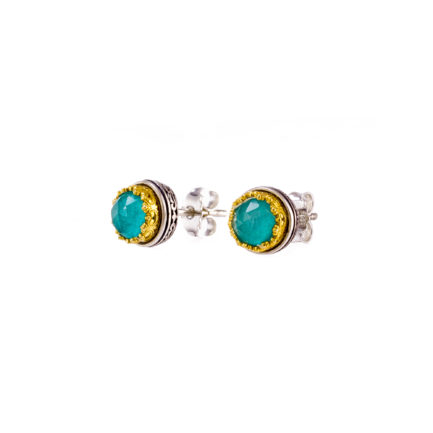 Crown Stud Earrings Small Amazonite Silver 925 with Gold Plated parts for Ladies