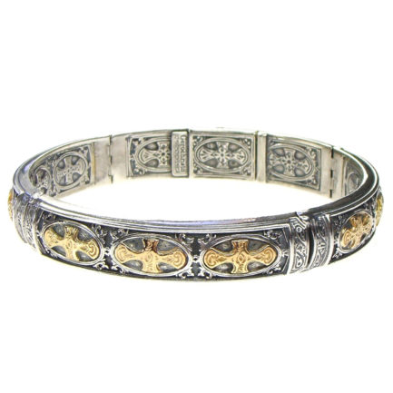 Triple Cross Bangle Byzantine Bracelet Yellow Gold k18 and Sterling Silver 925