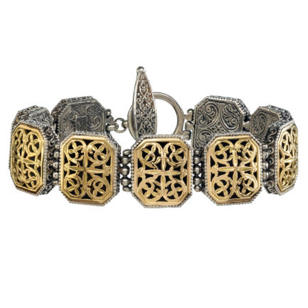 Byzantine Filigree Link Bracelet 18k Yellow Gold and Sterling Silver 925