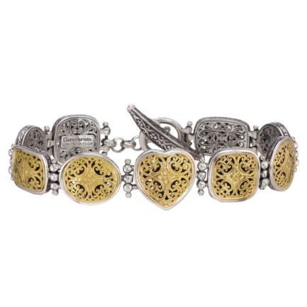 Filigree Link Byzantine Bracelet 18k Yellow Gold and Sterling Silver 925