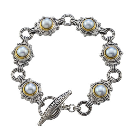 Link Bracelet Pearls 18k Yellow Gold and Sterling Silver 925
