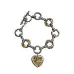 Circle link Bracelet with Heart Charm in 18k Gold and Silver