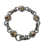 Byzantine Square Link Bracelet with Rubies in 18K Gold & Silver