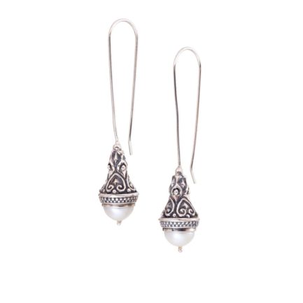 Long Drop Byzantine Earrings Freshwater Pearl for Women’s in Sterling Silver 925