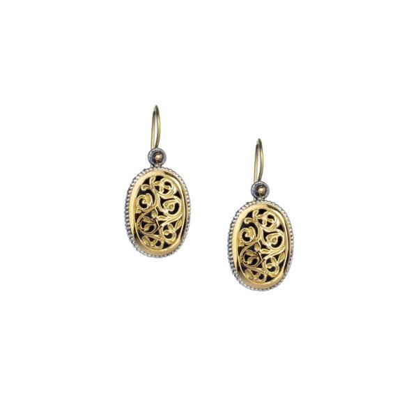 Filigree Handmade Oval Earrings for Ladies Yellow Gold k18 and Sterling Silver 925