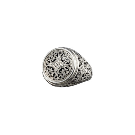 Filigree Byzantine Cross Round Shape Ring and Sterling Silver 925