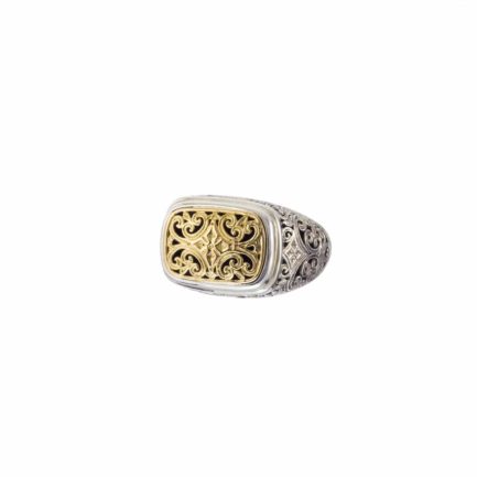 Filigree Byzantine Cross Ring 18k Yellow Gold and Sterling Silver