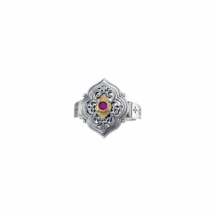 Byzantine Ring for Women’s Ruby 18k Yellow Gold and Sterling Silver 925
