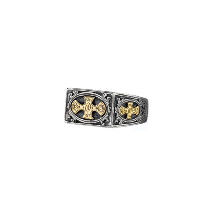 Men’s Triple Cross Band Byzantine Ring k18 Yellow Gold and Sterling Silver 925