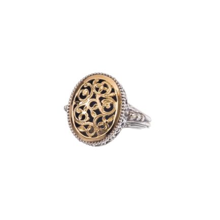 Oval Flower Byzantine Ring for Women’s 18k Yellow Gold and Silver 925