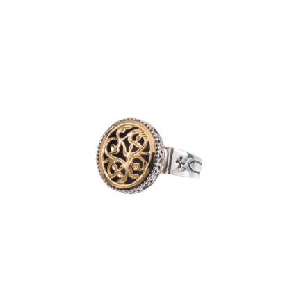 Oval Flower Byzantine Ring for Women’s 18k Yellow Gold and Silver 925