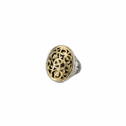 Oval Byzantine Ring for Women’s 18k Yellow Gold and Silver 925
