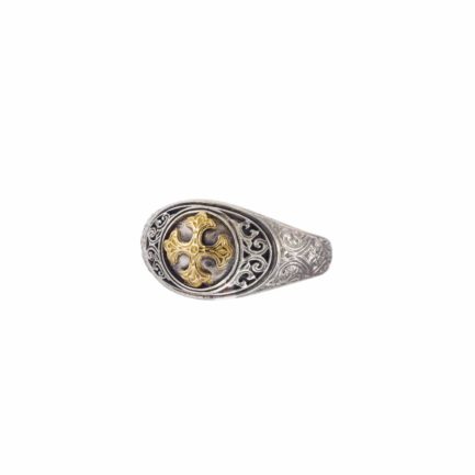 Maltese Cross Oval For Men’s Band Ring 18k Yellow Gold and Sterling Silver 925
