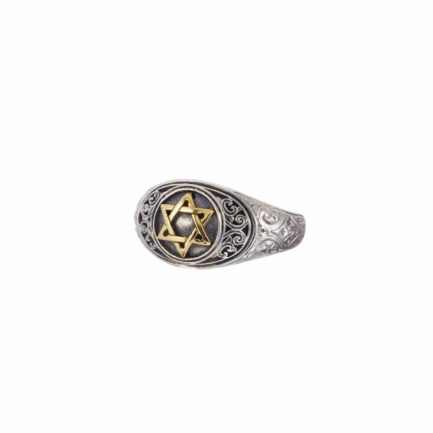 Star of David for Men’s Band Ring 18k Yellow Gold and Sterling Silver 925