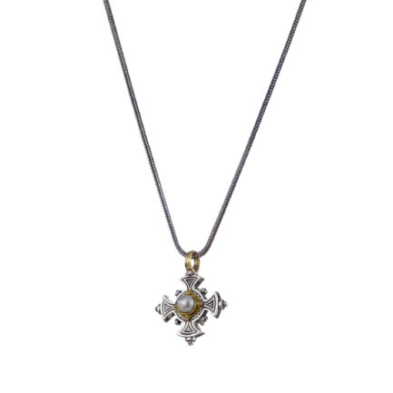 Byzantine Cross Pendant Garnet 18k Yellow Gold and Sterling Silver 925