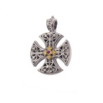 Maltese Men’s Cross Pendant Ruby 18k Yellow Gold and Sterling Silver 925