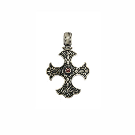 Gothic Handmade Cross Pendant Garnet in Sterling Silver 925