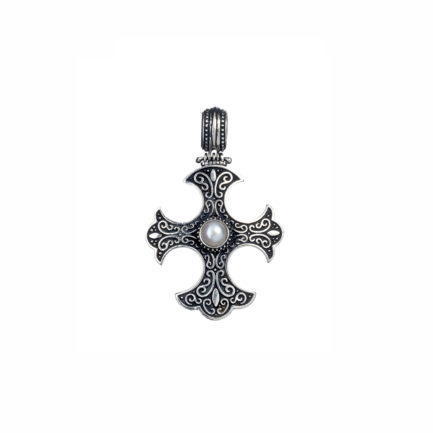 Gothic Handmade Cross Pendant Pearl in Sterling Silver 925