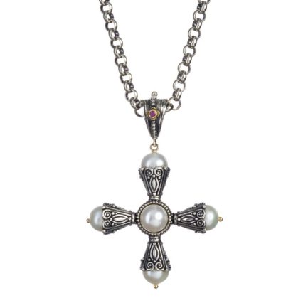 Freshwater Pearls Cross Pendant in Sterling Silver 925