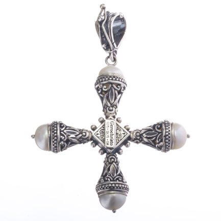 Freshwater Pearls Cross Pendant in Sterling Silver 925