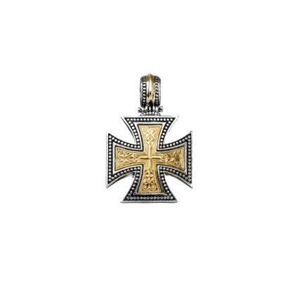Maltese Men’s Cross Pendant 18k Yellow Gold and Sterling Silver 925
