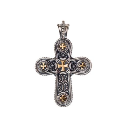Byzantine Cross Pendant for Men’s 18k Yellow Gold and Sterling Silver 925