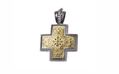 Byzantine Cross Pendant 18k Yellow Gold and Sterling Silver 925