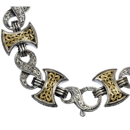 Double Axe Men’s Link Bracelet Yellow Gold k18 and Sterling Silver 925