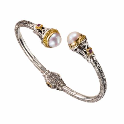 Cuff Bracelet for women’s Pearls 18k Yellow Gold and Silver 925