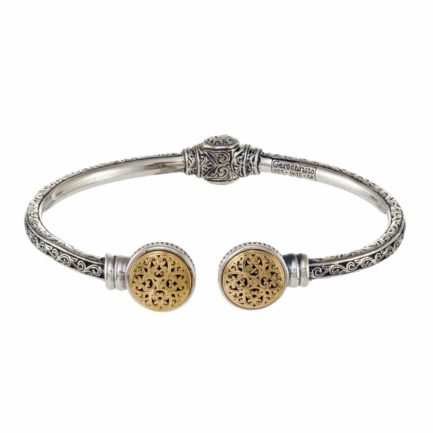 Round Open Cuff Filigree Bracelet for Ladies 18k Yellow Gold and Silver 925