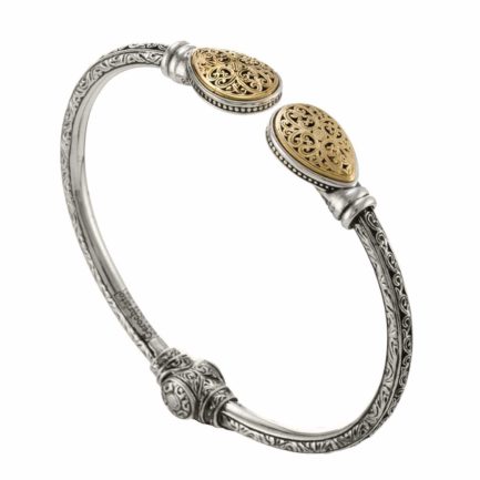 Tear Open Cuff Filigree Bracelet for Ladies 18k Yellow Gold and Silver 925