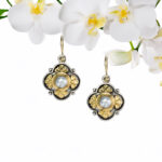Flower Earrings in k18 Gold and Silver pearls 1020