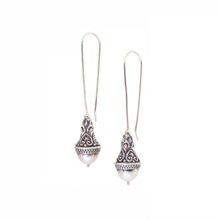 Long Drop Earrings Freshwater Pearls in Sterling Silver 925