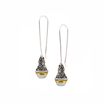 Long Drop Earrings in k18 yellow Gold and Silver 925