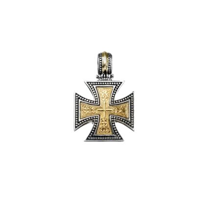Maltese Men’s Cross Pendant 18k Gold and Silver 925