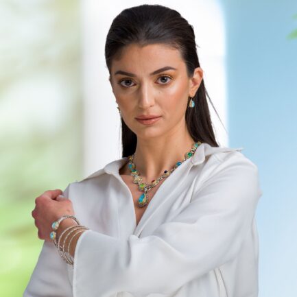 Silver with Gold plated Parts Necklace with Multi-Colored Stone