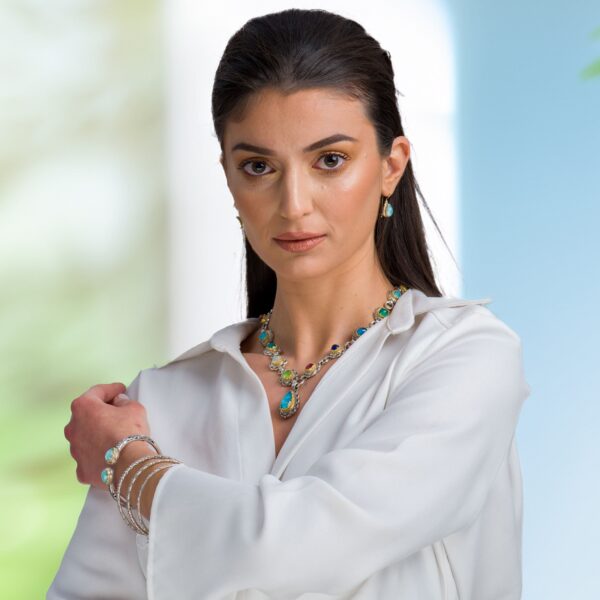 Silver with Gold plated Parts Necklace with Multi-Colored Stone
