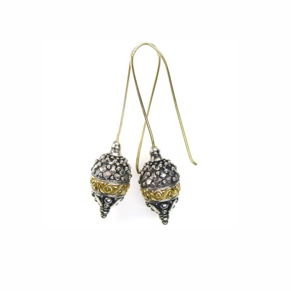 Pine cone Earrings in k18 Yellow Gold and Sterling Silver 925