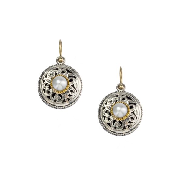 Round Handmade Earrings in k18 Yellow Gold and Sterling Silver 925