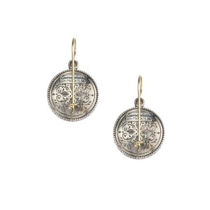 Round Handmade Earrings in k18 Yellow Gold and Sterling Silver 925