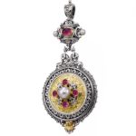 Byzantine Drop Large Pendant for women’s 18k Yellow Gold and Silver