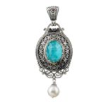 Oval Pendant Pearl Drop in Sterling Silver 925