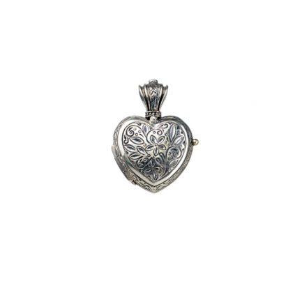 Heart Locket Pendant Small Photo Byzantine in Sterling Silver 925