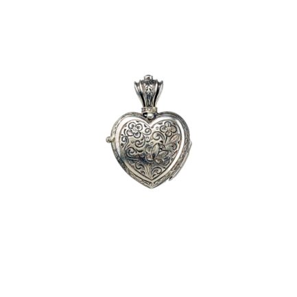 Heart Locket Pendant Small Photo Byzantine in Sterling Silver 925