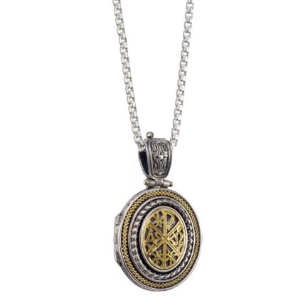 Chi Rho Byzantine Oval Locket Pendant 18k Yellow Gold and Sterling silver