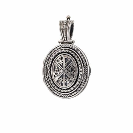 Chi Rho Byzantine Oval Locket Pendant in Sterling silver 925