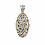 Oval Filigree Locket Flower Pendant Byzantine Jewelry 18k Yellow Gold and Silver