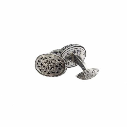 Filigree Byzantine Cross Oval Cufflinks in Sterling Silver 925