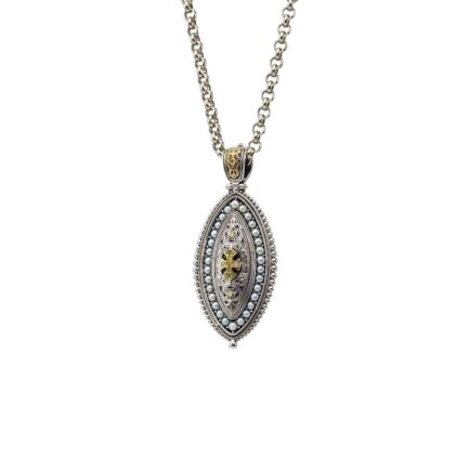 Frame with Pearls Pendant in k18 Gold and Silver 3378-diamonds